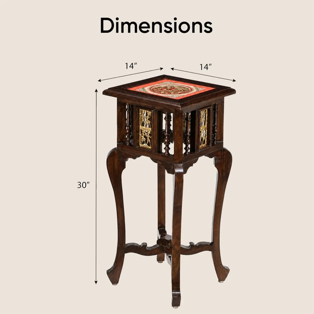 Dimension view of the square side table showing its height and tabletop width.