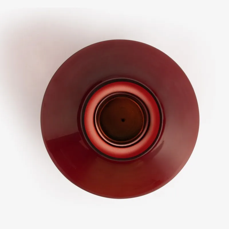 Top view of ruby red glass candle holder