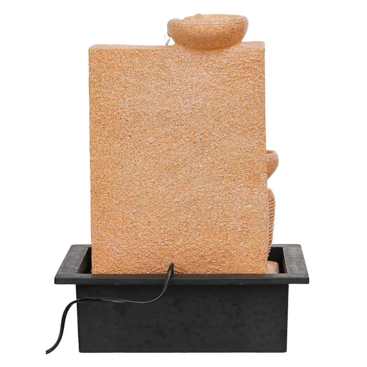 Rear view of the fountain showing the textured back panel and cord