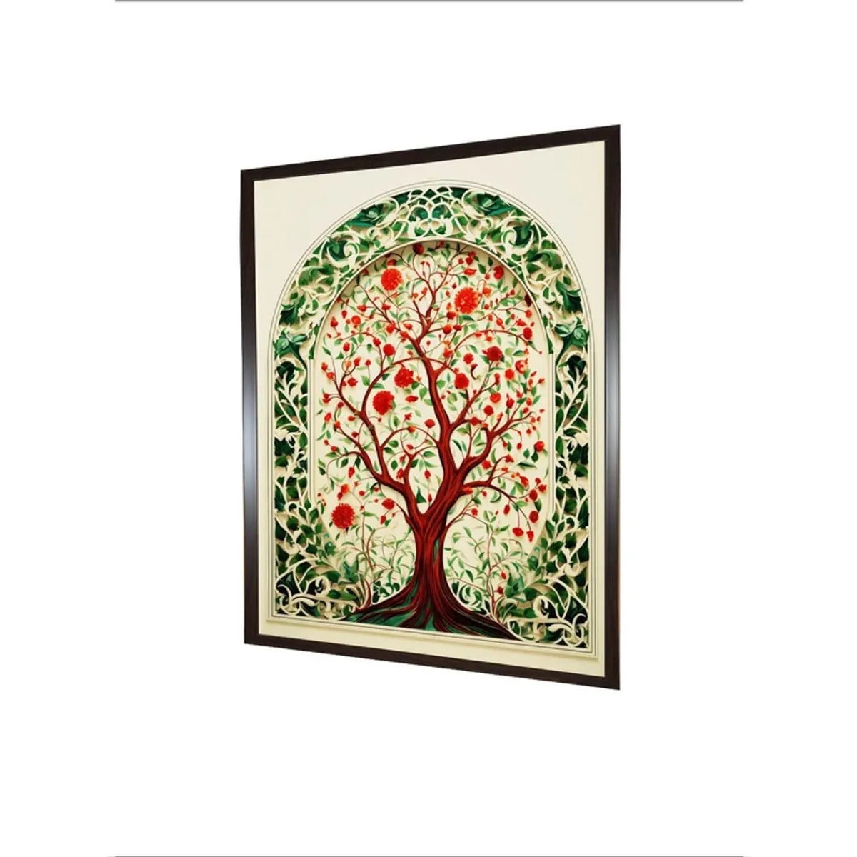 Angled view of rectangular framed tree arch canvas wall painting