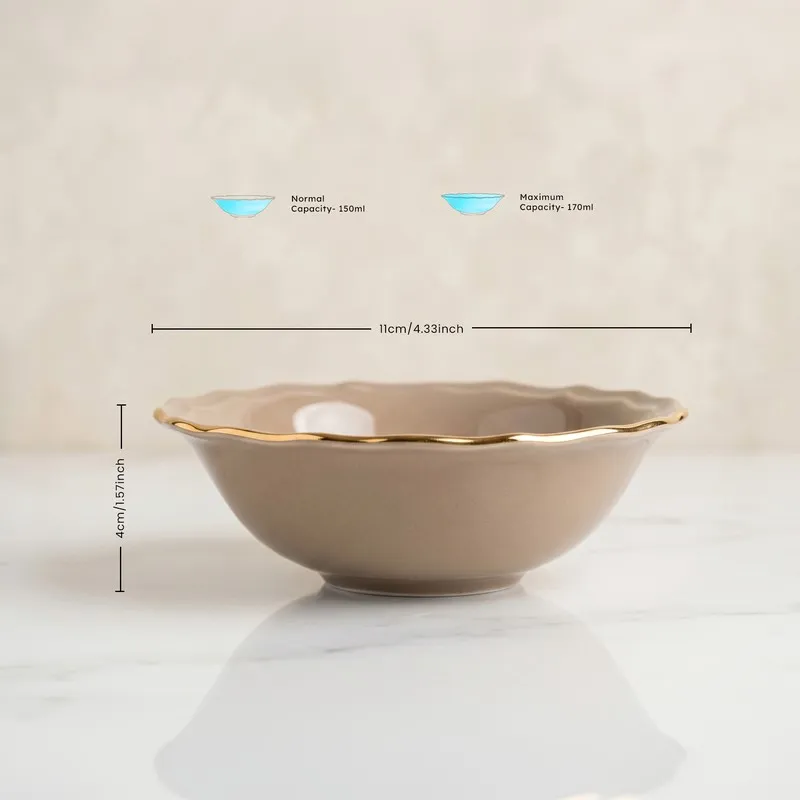 Thunder grey bowl with scalloped rim and gold detailing