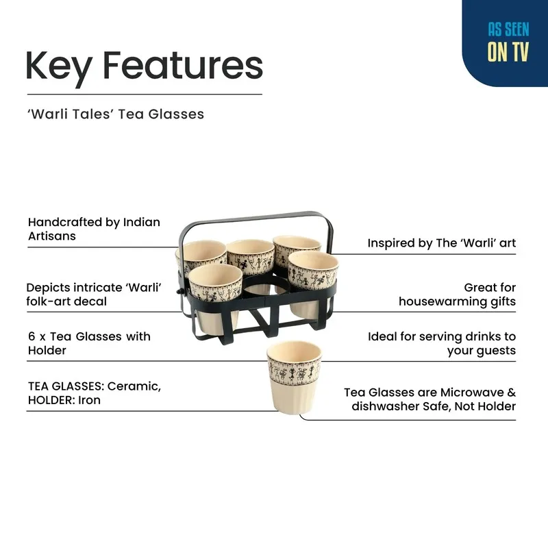 Warli tea cup set shown with ceramic and iron material details