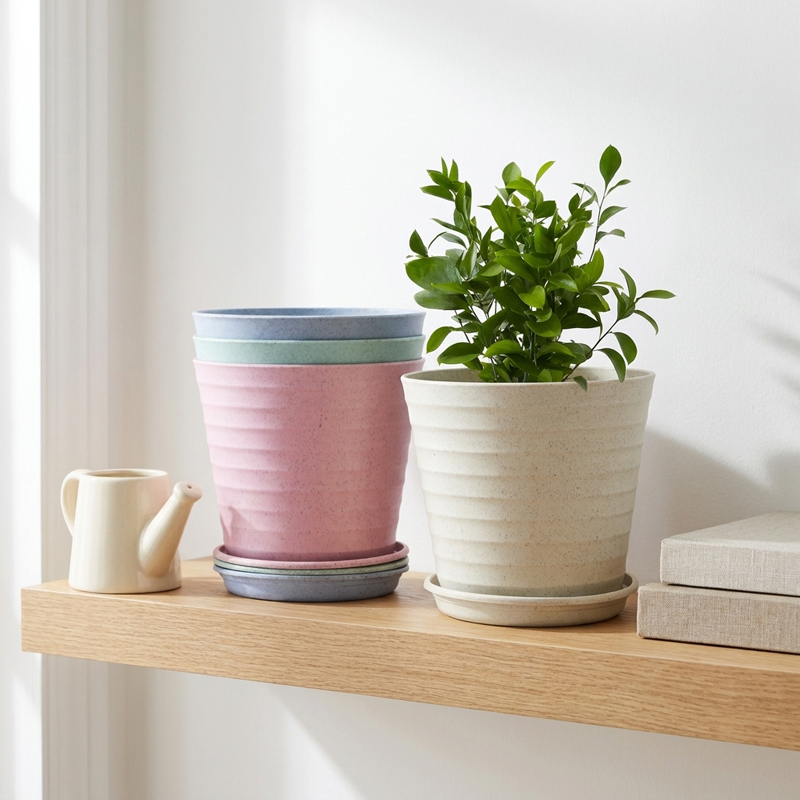 Nordic Fluted Rice Husk Planter - Set of Four