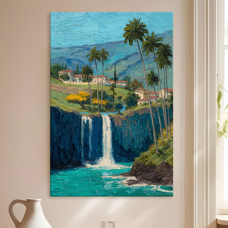 Palm Waterfall Gallery Wrapped Canvas Wall Painting