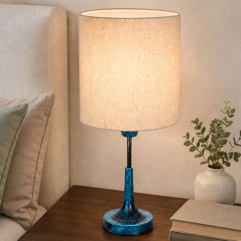 Arialla Bleu Drum Metal Table Lamp - Grey,Blue