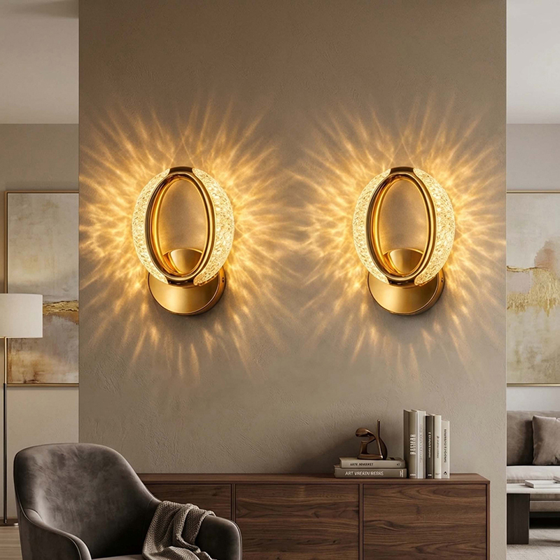 Myst Crystal Oval Metal Wall Lamp - Set of Two