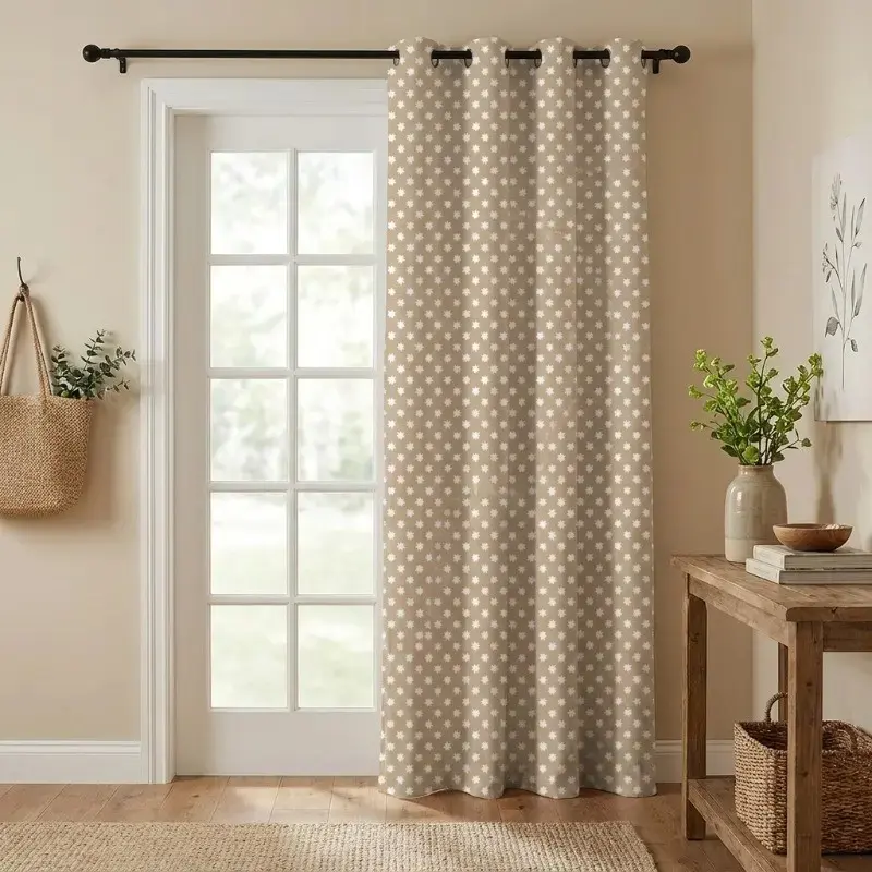 Star World Printed Cotton Curtain - Beige - Window - 5 Feet