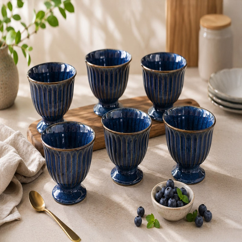 Venezia Ceramic Ice Cream Cup (250 mL Each/Blue)- Set of Six