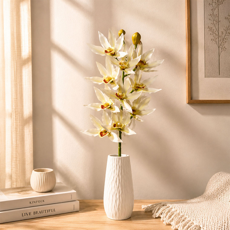 Amber Sprig Orchid Artificial Flower Stick - White