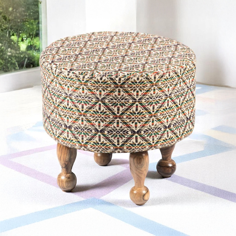 Gverix Acacia Wooden Ottomans - Multicolor