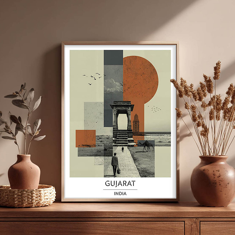 Gateway to Gujarat Wall Art With Brown Frame - Small