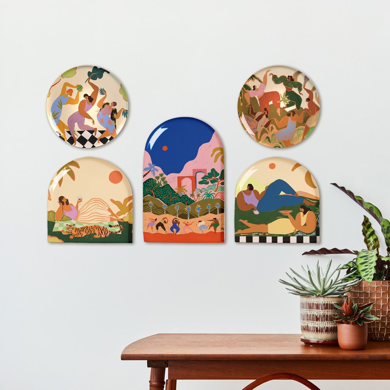 Rural Life Mosaic Metal Wall Plate - Set of Five