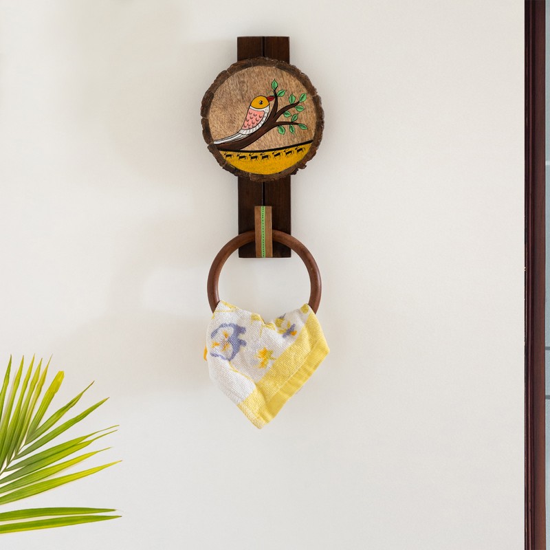 Singing Bird Wood Towel Hanger
