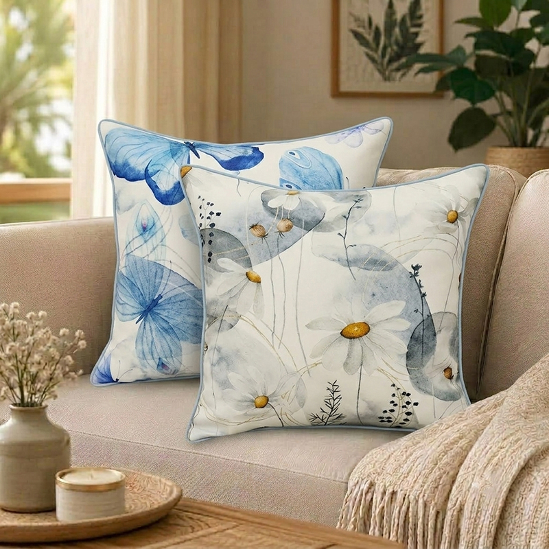 Bluebell Printed Cushion Covers - Set of Two - 16 x 16 Inches