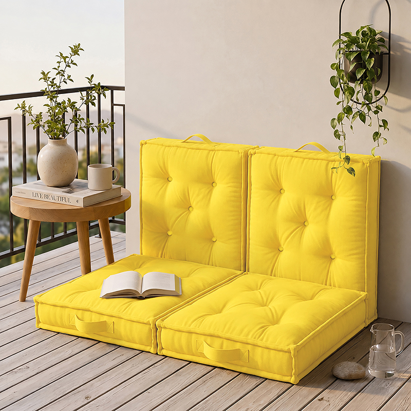 Lounge Bloom Floor Cushion (Yellow) - Set of Four - 16 x 16 Inches