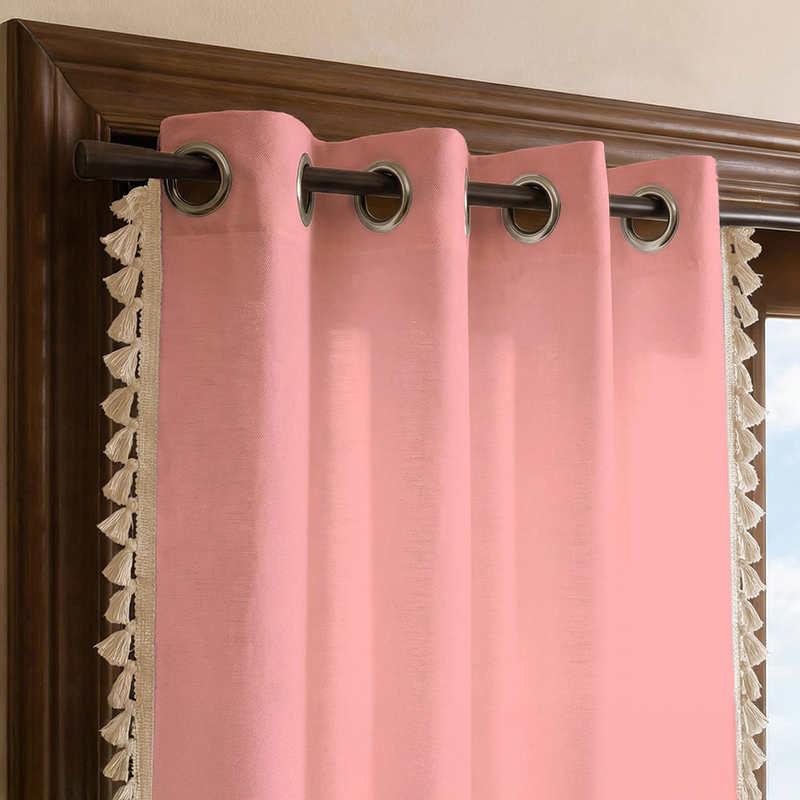Dusty Aura Tasseled Cotton Curtain - Pink - Door - 8 Feet
