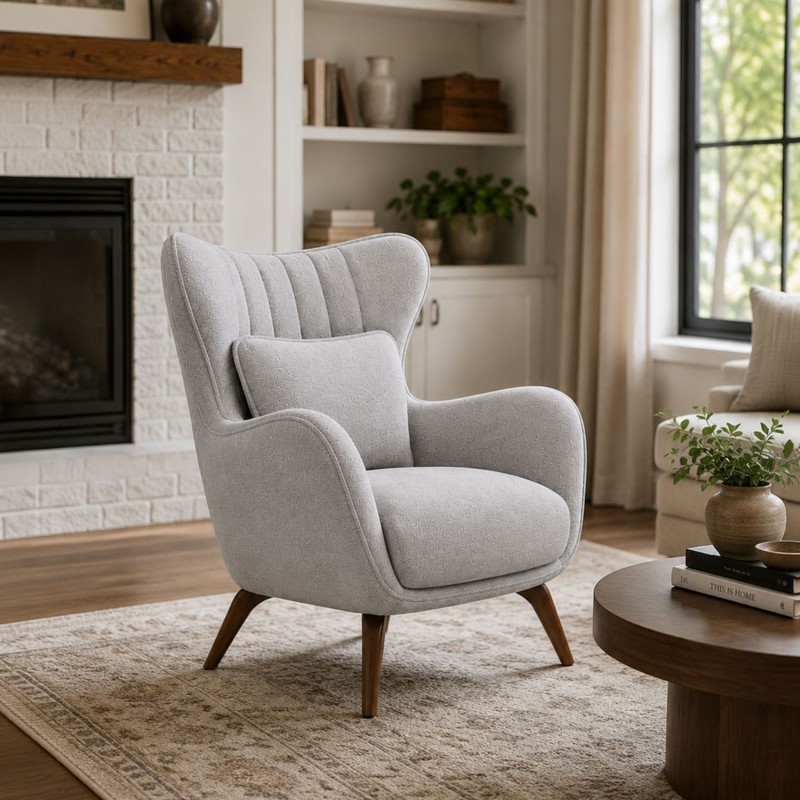 Caravelle Teak Wood & Suede Lounge Chair