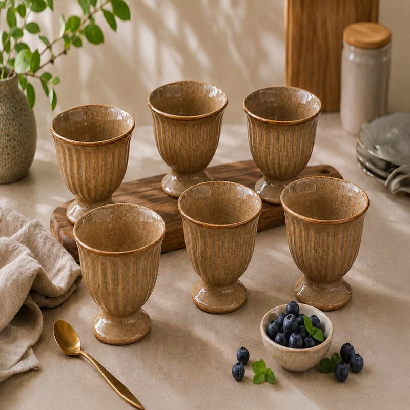 Venezia Ceramic Ice Cream Cup (250 mL Each/Brown)- Set of Six