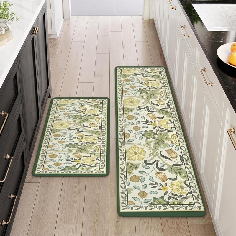 Verdant Mosaic Rubber Kitchen Mat - Set of Two