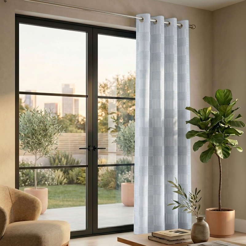 Meya Self Design Cotton Curtains - Grey - Window - 5 Feet
