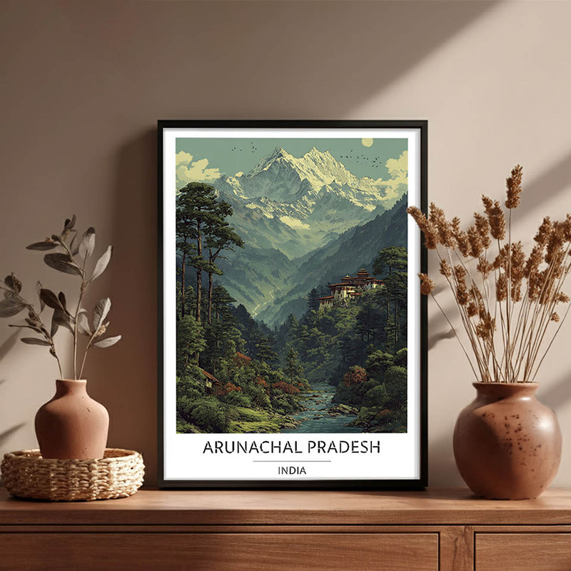 Emerald Peaks of Arunachal Wall Art With Black Frame - Small