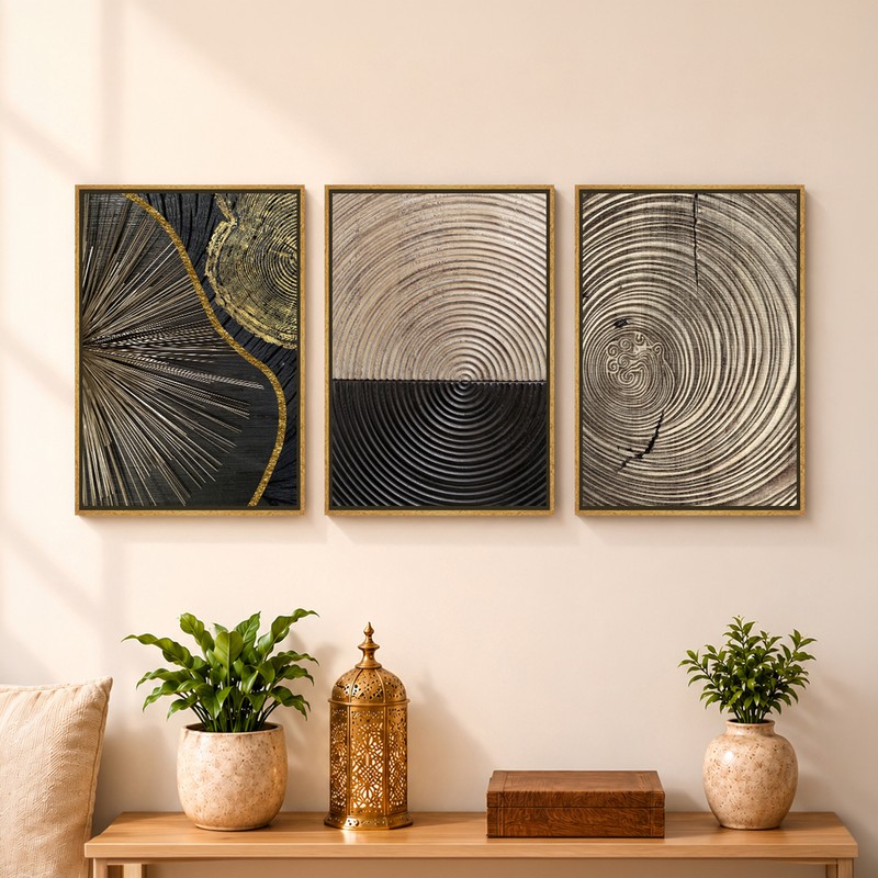 Silvanna Abstract Cotton Canvas Wall Art - Set Of Three - Product Size