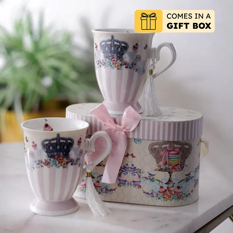 Crown Ceramic Coffee Mug (350 mL Each) - Set of Two - 350 ML