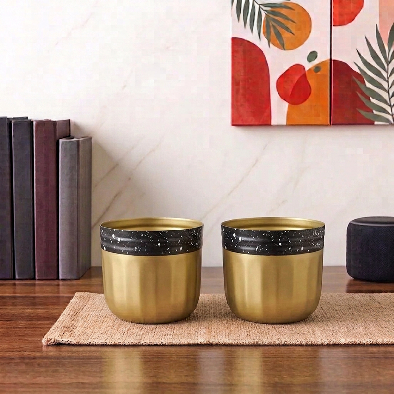 Golden Galaxy Metal Planter - Set of Two