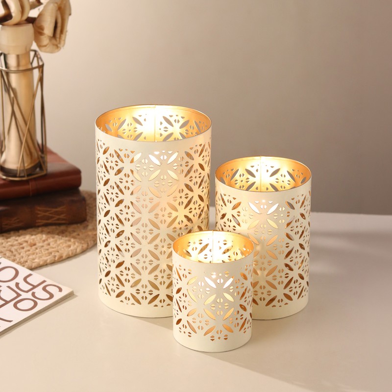 Celestial Cutwork Iron Candle Holder - White
