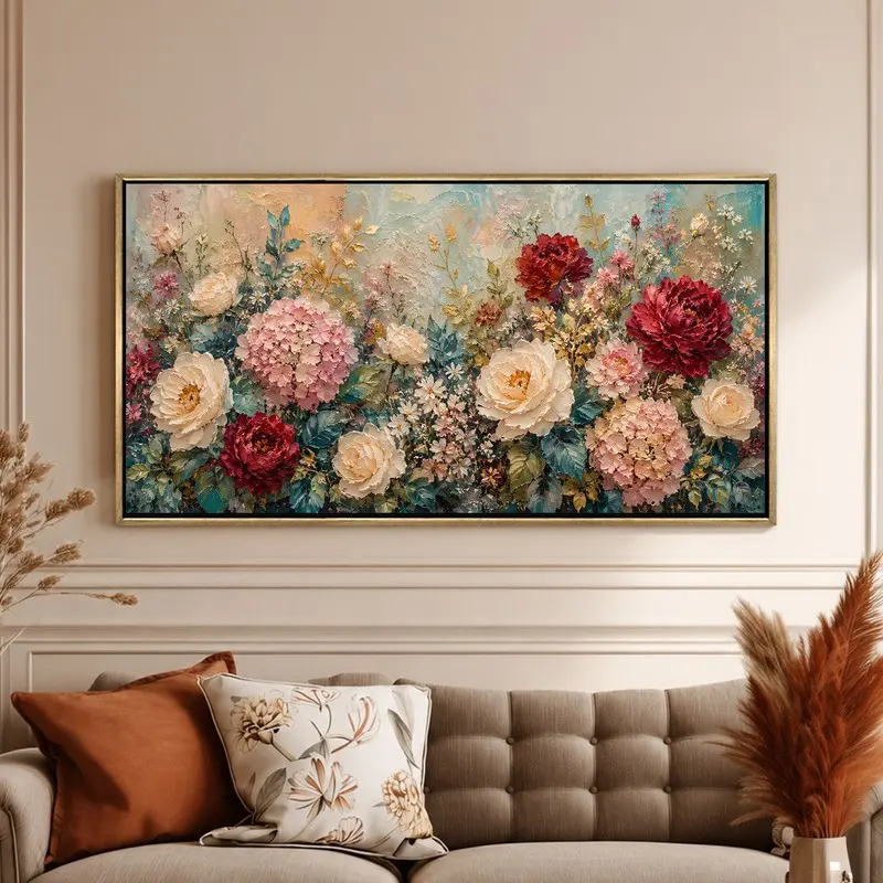 Hydrangea and Rose Garden Canvas Wall Painting