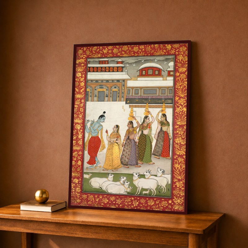 Krishna With Gopis Heritage Canvas Wall Painting