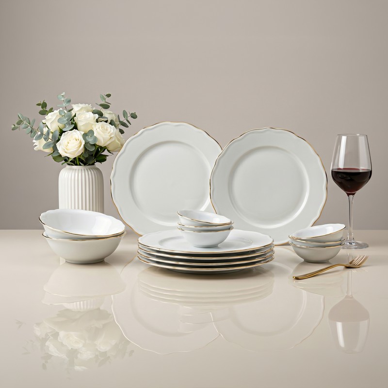 Westcott Porcelain Dinner Set (White & Gold) - 14 Piece Set