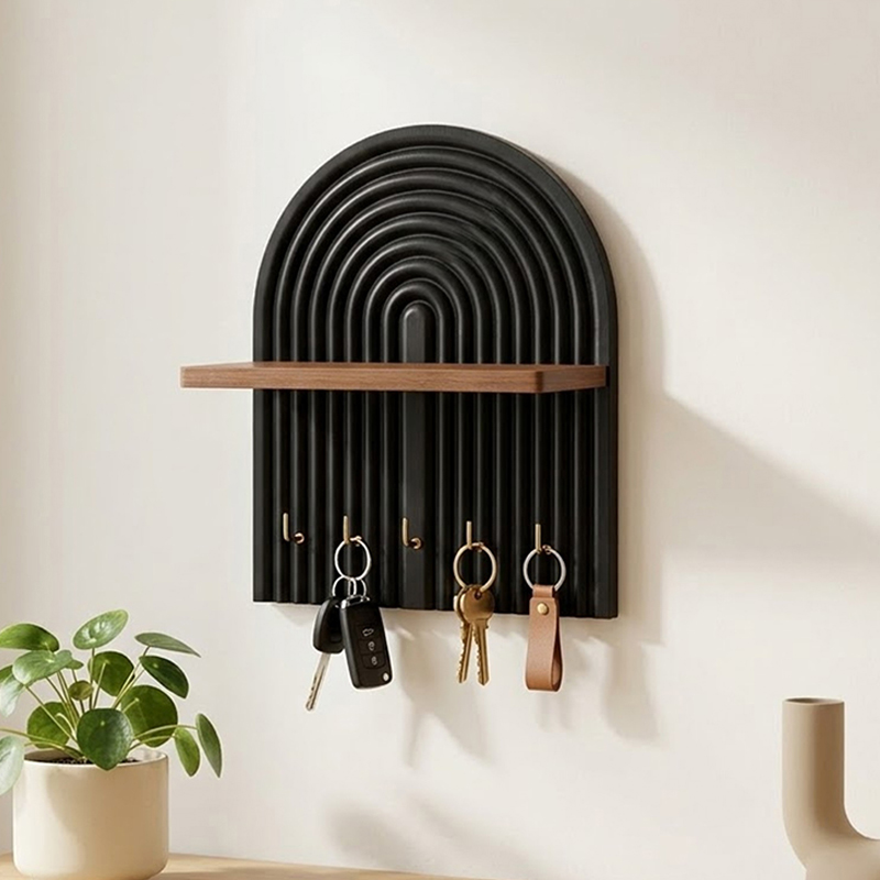 Ivory Archway MDF Key Holder with Shelve- Black