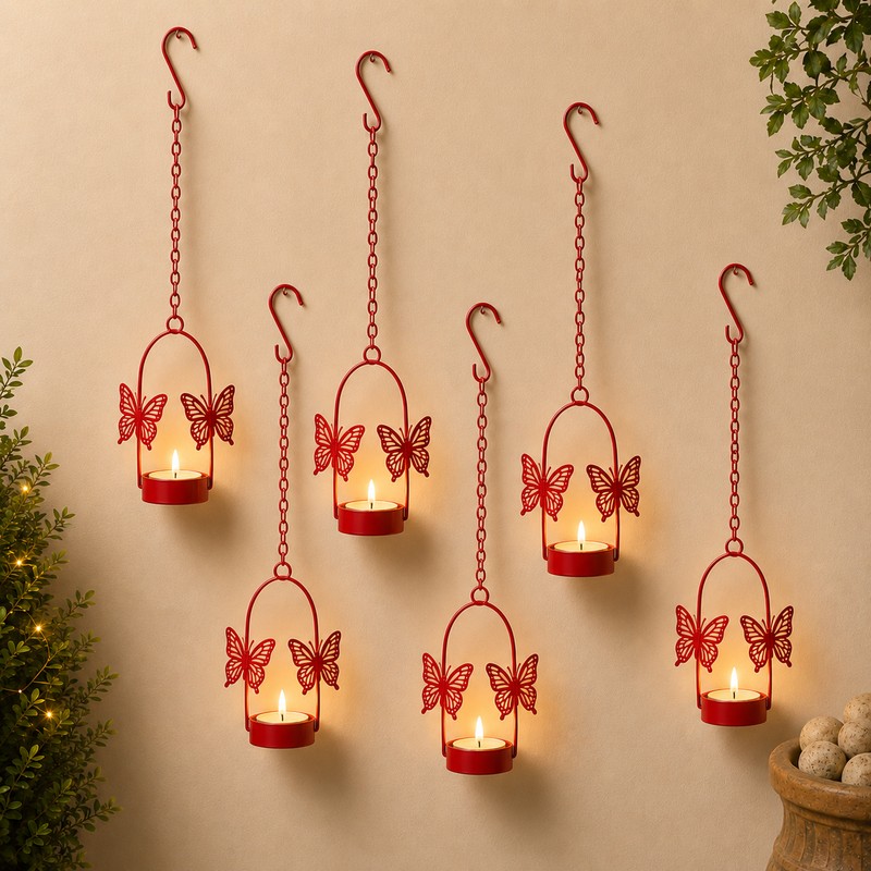 Flying Charm Tealight candle Holder (Red) - Set of Six