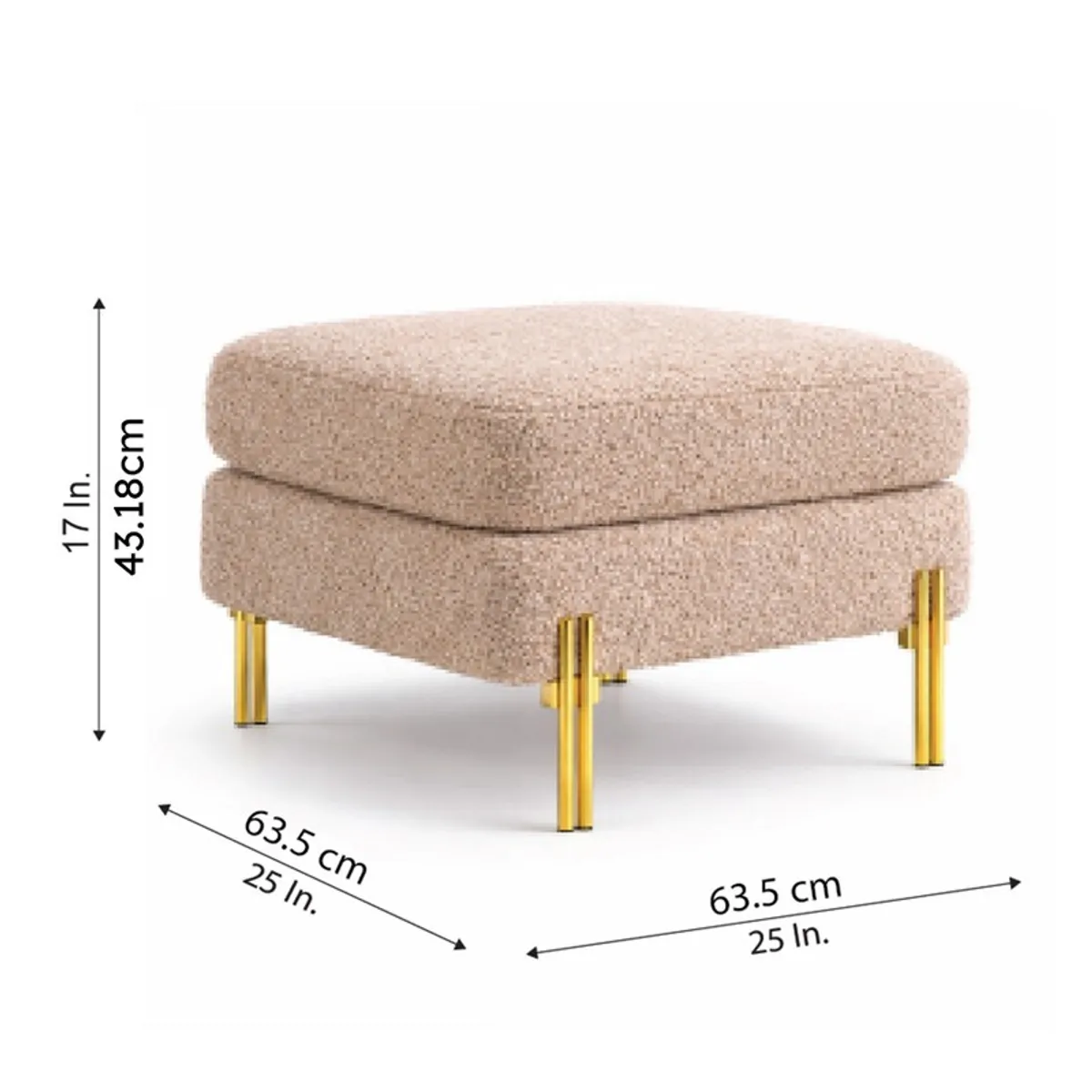 Boucle ottoman shown with measurement arrows and dimensions