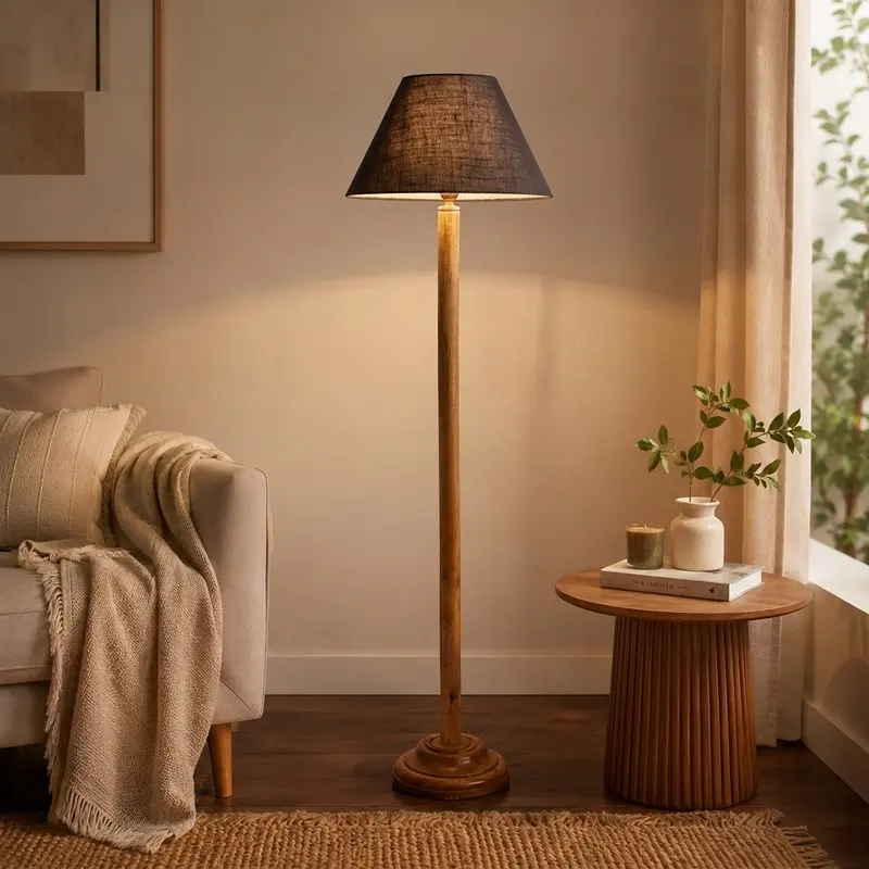 Espresso Weave Jute Wooden Floor Lamp