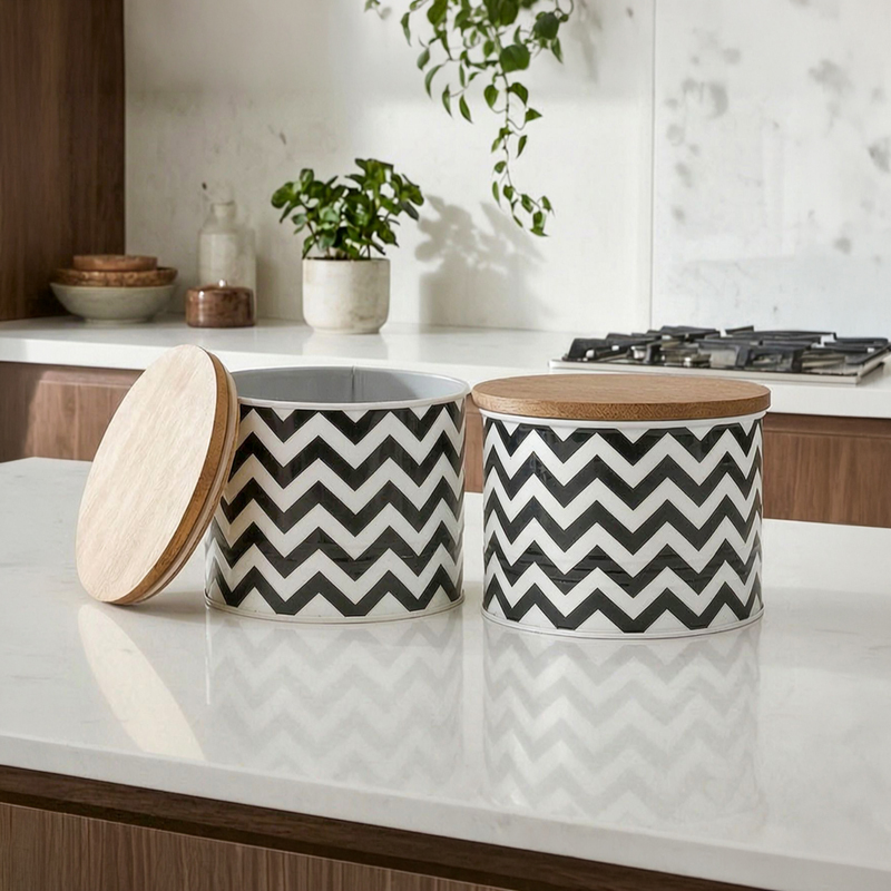 Chevron Rhythm Metal Storage Container (500 mL Each) - Set of Two - 500