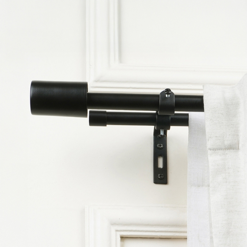 Sleekera Duo Extendable 1" Double Curtain Rod With Abstract Finial & Brackets (Black)