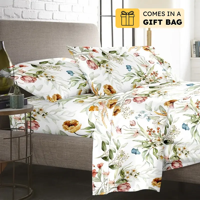 Autumn Flora Printed Cotton Duvet Cover - Queen/Double