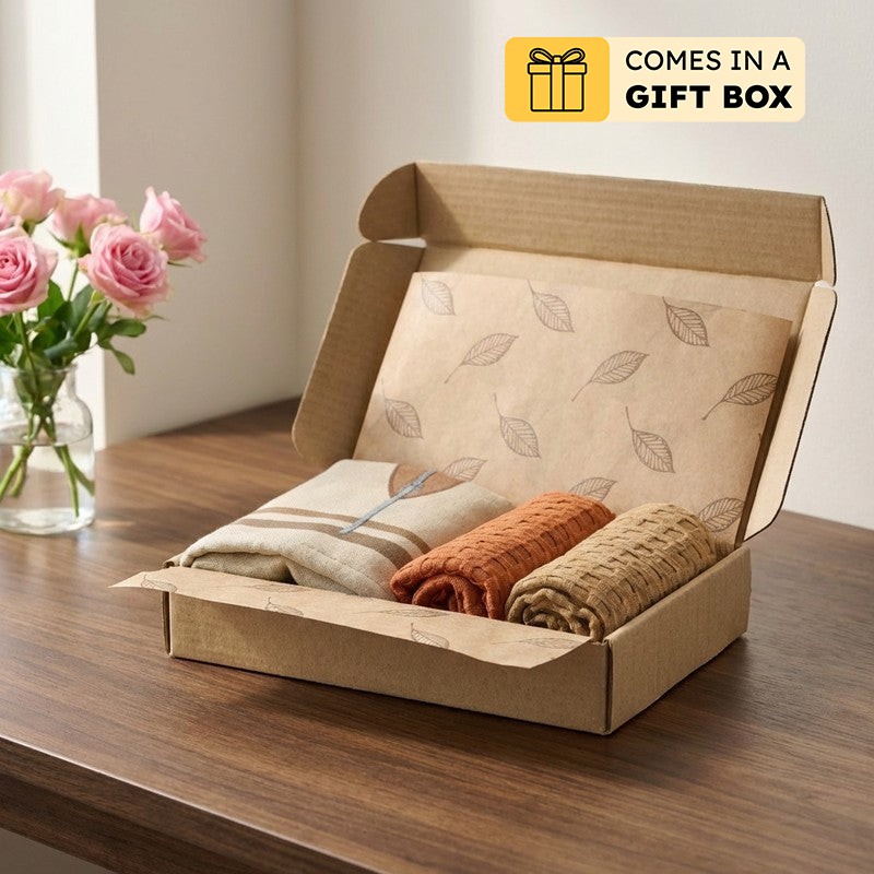 Rustic Petal Bamboo Cotton Hand Towels with Box - Set Of Three - Bundles