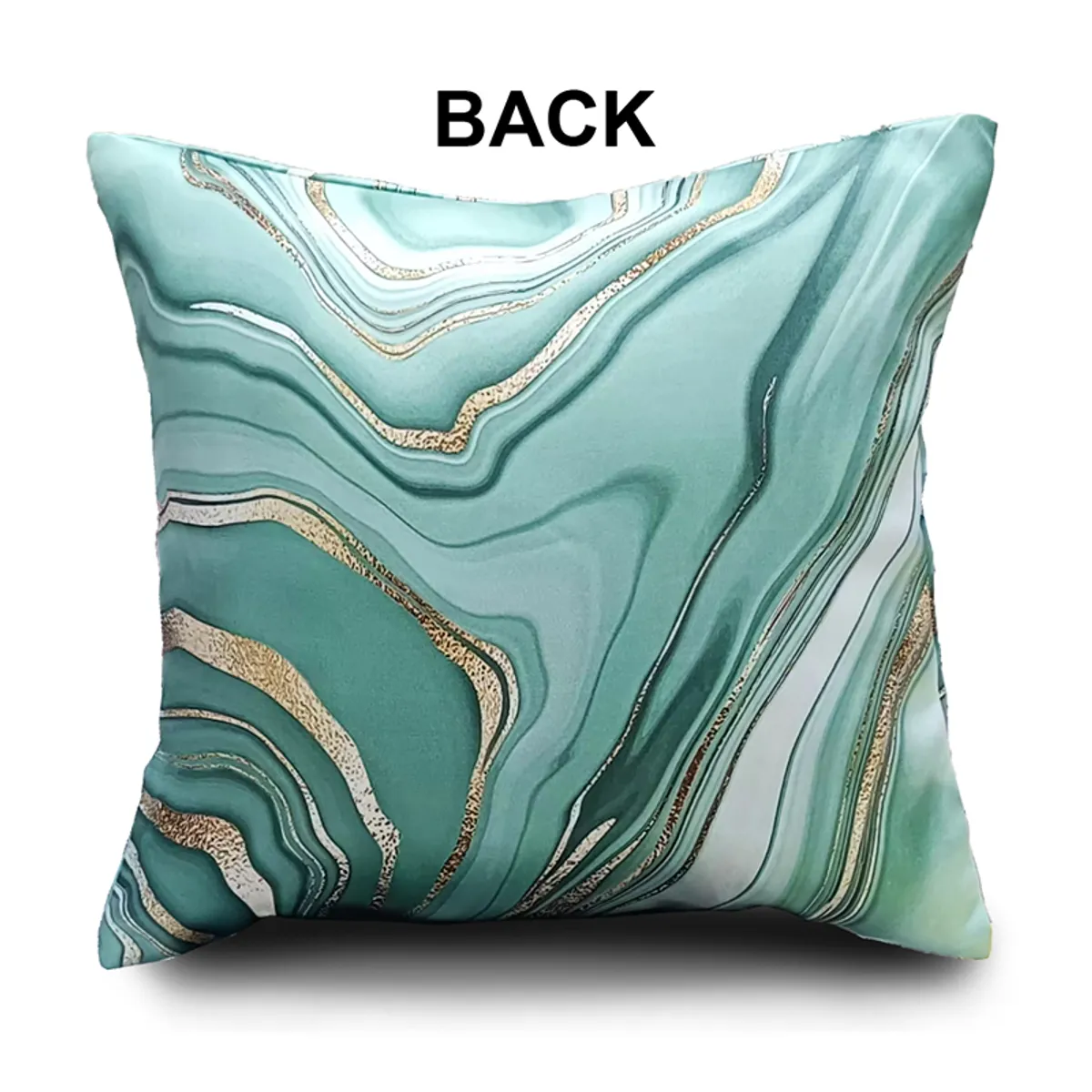 Back view of a square green marbled cushion cover