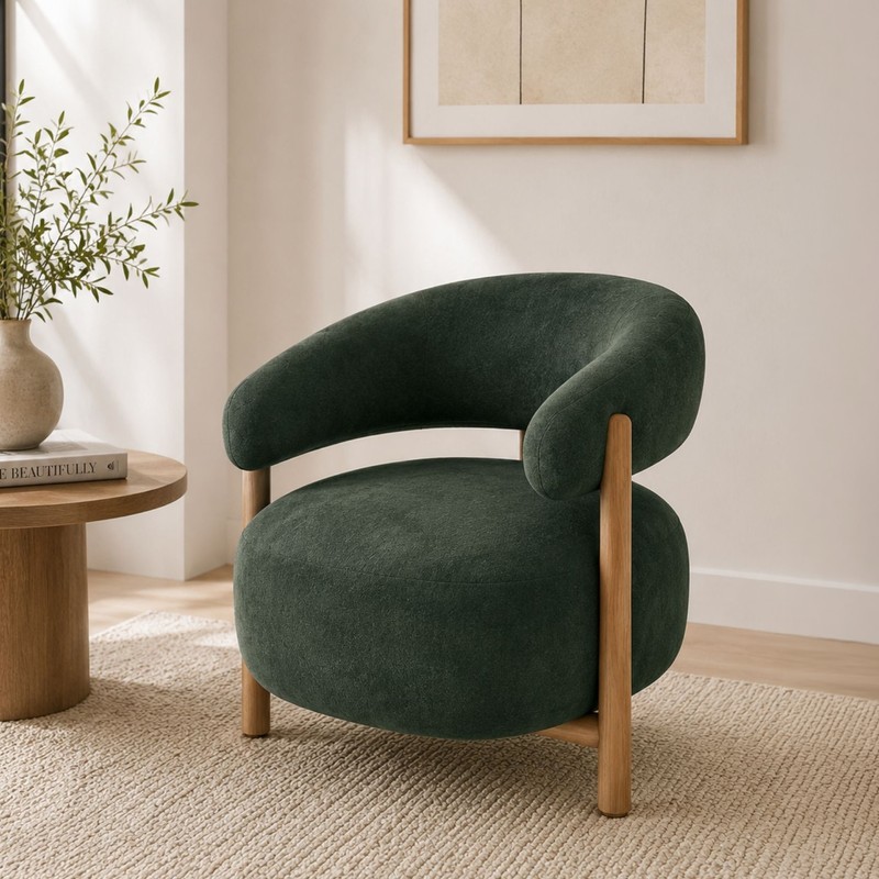 Atelier Teak Wood & Suede Accent Chair - Green