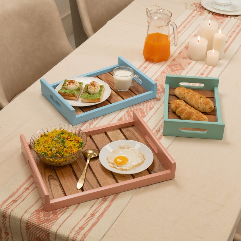 Dining Delight Wooden Serving Tray - Set of Three