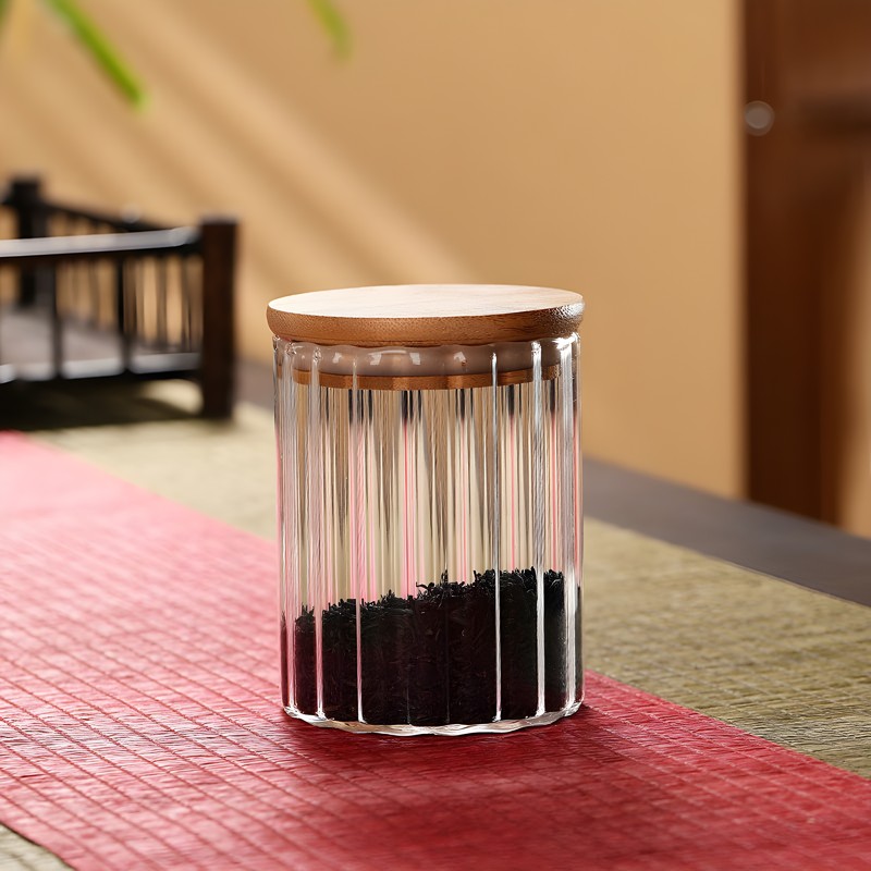 Fluted Glass Glass Jar with Bamboo Lid - 500 mL