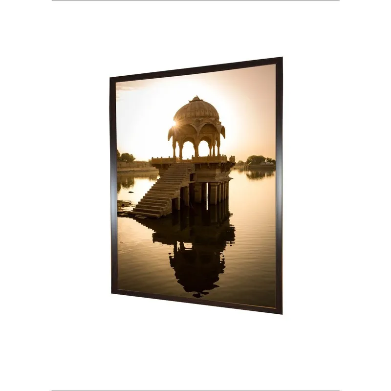 Angled view of framed pavilion lake canvas wall painting