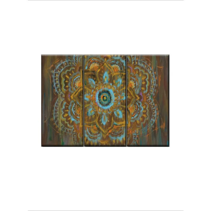 Front view of rustic multicolour mandala canvas wall painting set