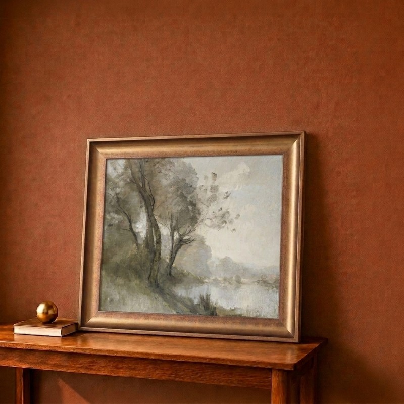 Misty Riverside Landscape Canvas Wall Painting