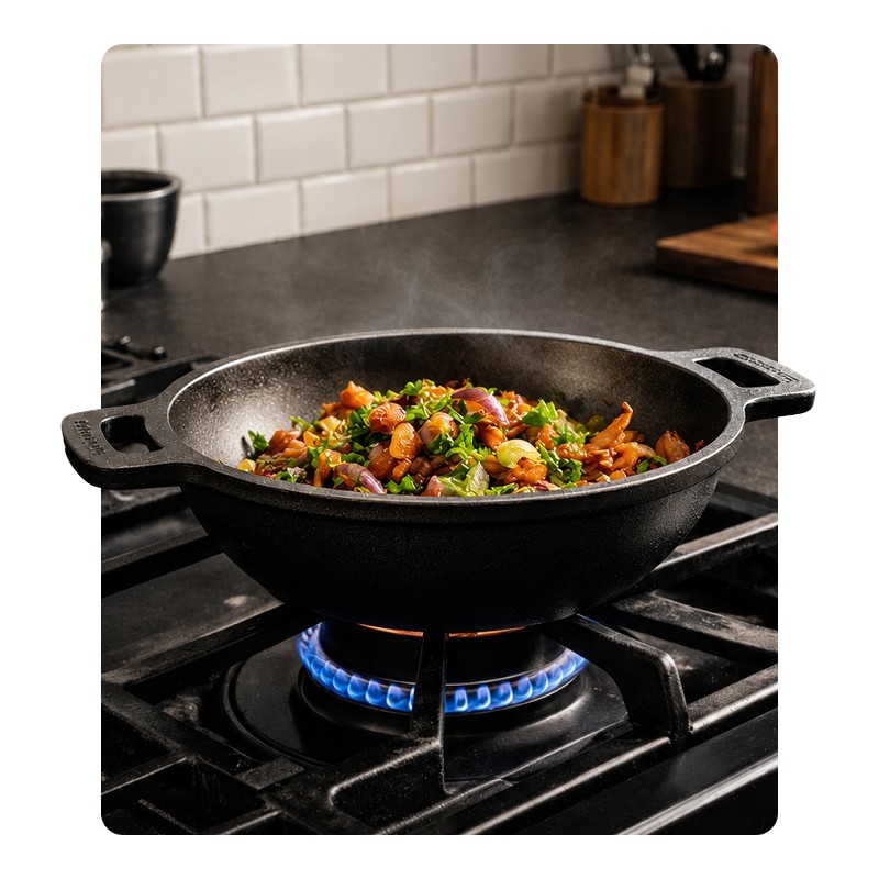 Solara Cast Iron Round Kadhai Without Lid - 1000 mL/7 Inch - 1000 mL