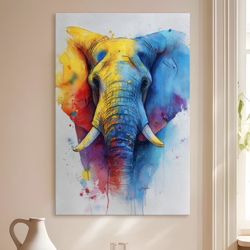 Watercolor Elephant Gallery Wrapped Canvas Wall Painting