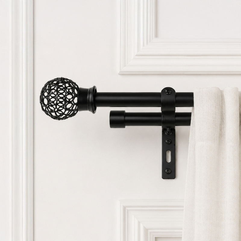 Filigrette Duo Extendable 1" Double Curtain Rods With Round Finial & Brackets